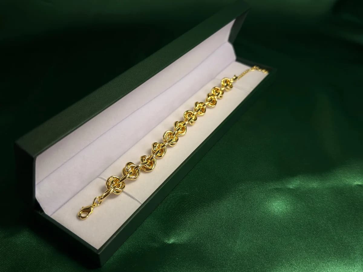 Pulsera Eslabones Nudos Marroquíes en Chapa de Oro 18k