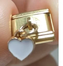 Charm Italiano Corazón Blanco Colgante Dorado