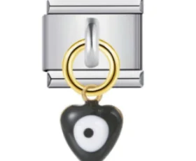 Charm Italiano Corazón Ojo Turco Negro Colgante Bicolor