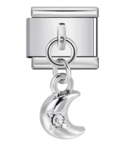 Charm Italiano Luna y Estrella Colgante Plateado