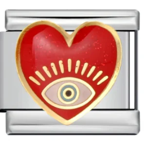 Charm Italiano Corazón Ojo con Esmalte Rojo Bicolor