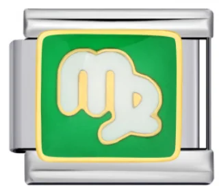 Charm Italiano Signo Virgo Esmalte Verde Plateado