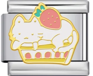 Charm Italiano Gato en Pastel con Fresa Bicolor