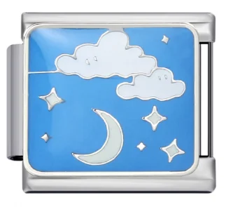 Charm Italiano Luna y Nubes Azul Plateado