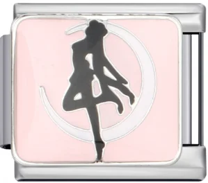 Charm Italiano Sailor Moon Fondo Rosa Plateado