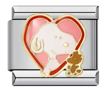 Charm Italiano Snoopy y Woodstock en Corazón Rosa Bicolor