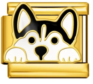 Charm Italiano Husky Blanco y Negro Dorado