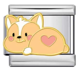Charm Italiano Corgi con Corazón Rosa Plateado