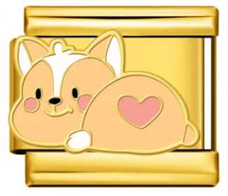 Charm Italiano Corgi con Corazón Rosado Dorado