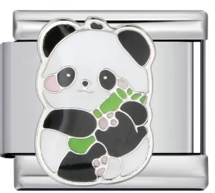 Charm Italiano Panda con Bambú Plateado