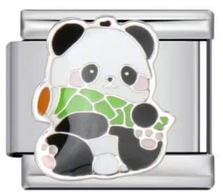 Charm Italiano Osito Panda Verde Plateado