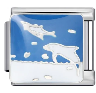 Charm Italiano Delfines en el Mar Plateado