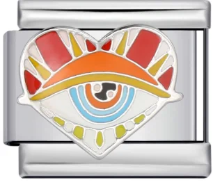 Charm Italiano Corazón Ojo Turco Esmaltado Plateado