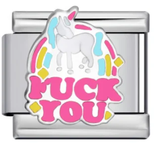 Charm Italiano Unicornio FUCK YOU Esmaltado Plateado