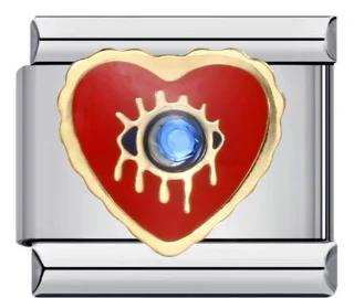 Charm Italiano Corazón Rojo Ojo Turco Plateado