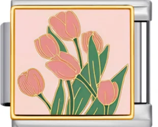 Charm Italiano Tulipanes Rosas Plateado