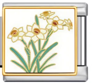 Charm Italiano Narcisos Esmaltados Plateado