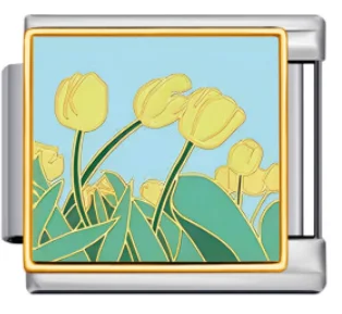 Charm Italiano Tulipanes Amarillos Plateado