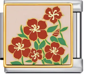Charm Italiano Flores Rojas Plateado