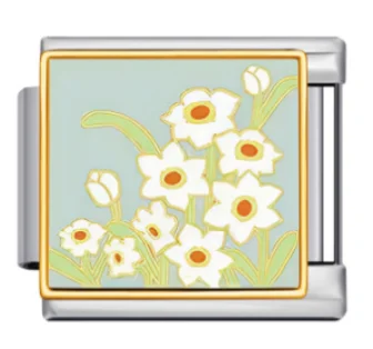 Charm Italiano Flores Blancas Esmaltadas Plateado