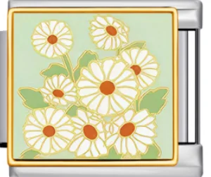 Charm Italiano Flores Margaritas Esmaltadas Dorado