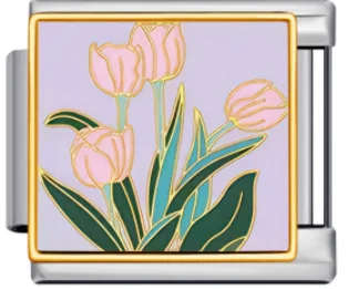 Charm Italiano Tulipanes Rosa Plateado