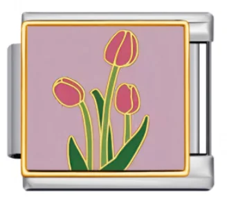 Charm Italiano Tulipanes Rosa Plateado