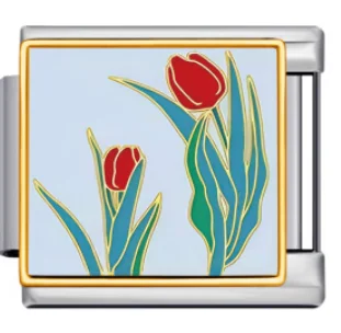 Charm Italiano Tulipanes Rojos Plateado