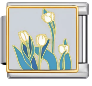 Charm Italiano Tulipanes Blancos Esmaltados Plateado
