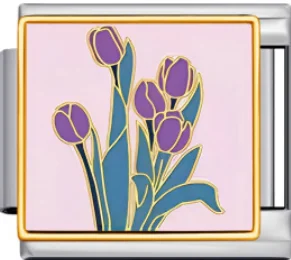 Charm Italiano Tulipanes Morados Plateado