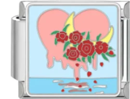 Charm Italiano Corazón con Rosas y Luna Plateado
