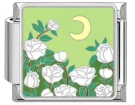 Charm Italiano Rosas y Luna Plateado