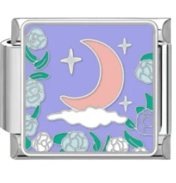 Charm Italiano Luna y Nubes Esmaltadas Plateado