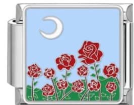 Charm Italiano Rosas y Luna Plateado