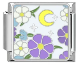 Charm Italiano Flores y Luna Plateado