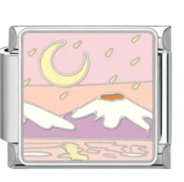 Charm Italiano Paisaje Lunar Esmaltado Plateado