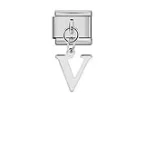 Charm Italiano Letra V Colgante Plateado