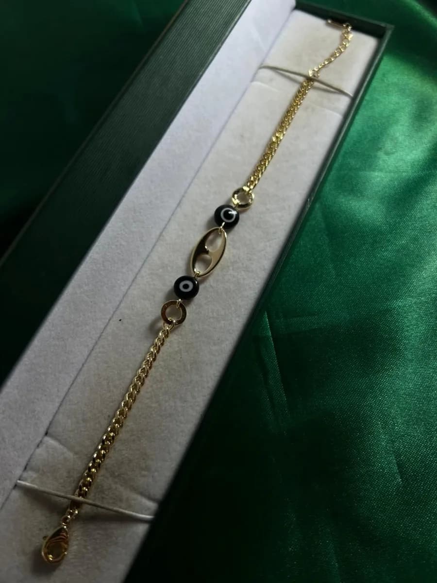 Pulsera Eslabones con Ojos Protectores Chapa de Oro 18k