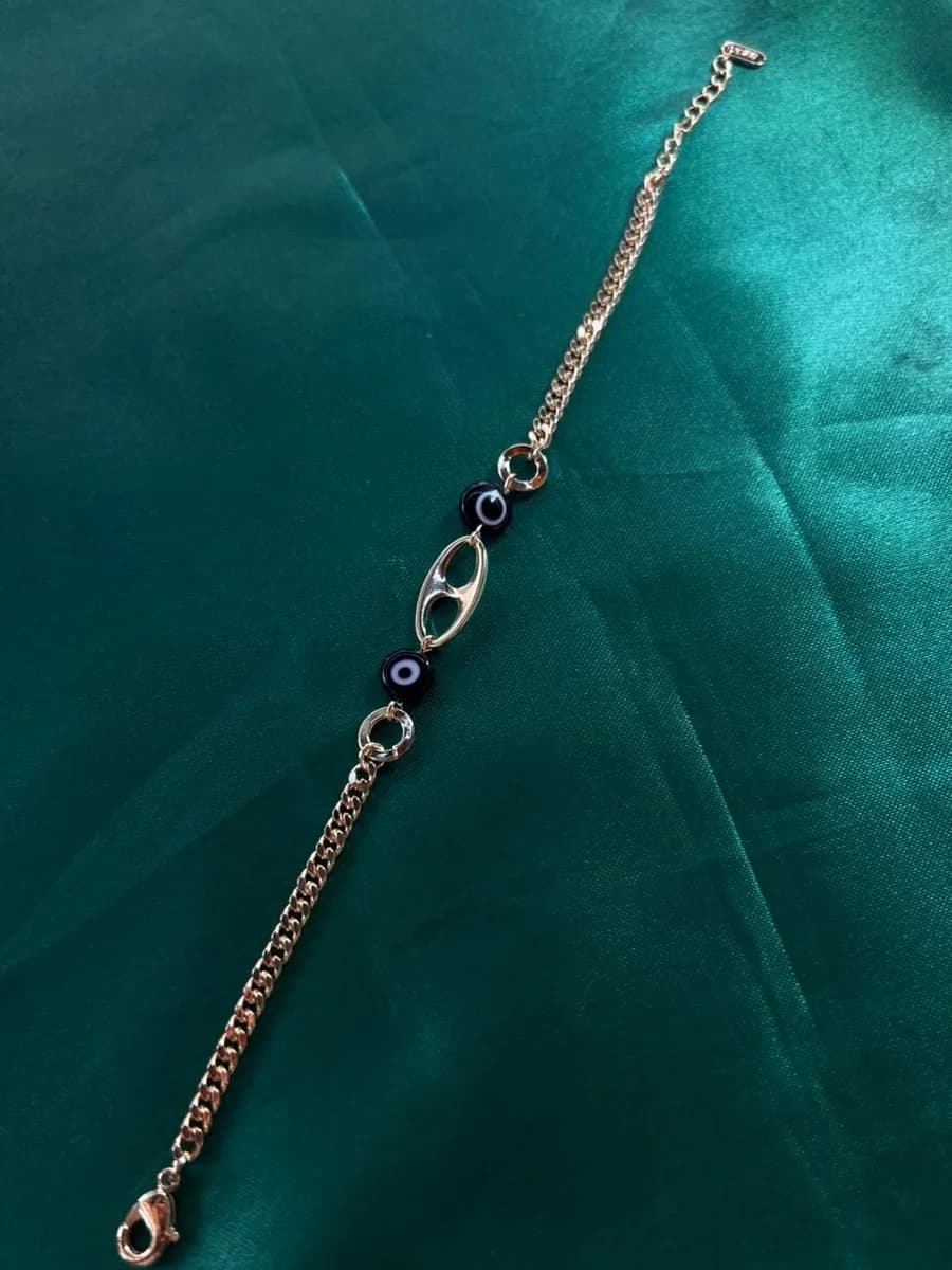 Pulsera Eslabones con Ojos Protectores Chapa de Oro 18k — vista 4