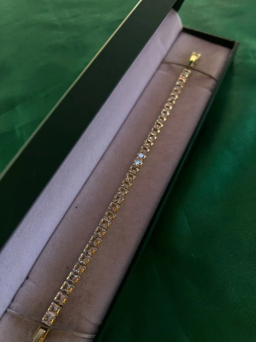 Pulsera Estilo Tennis de Piedra en Chapa de Oro 18k