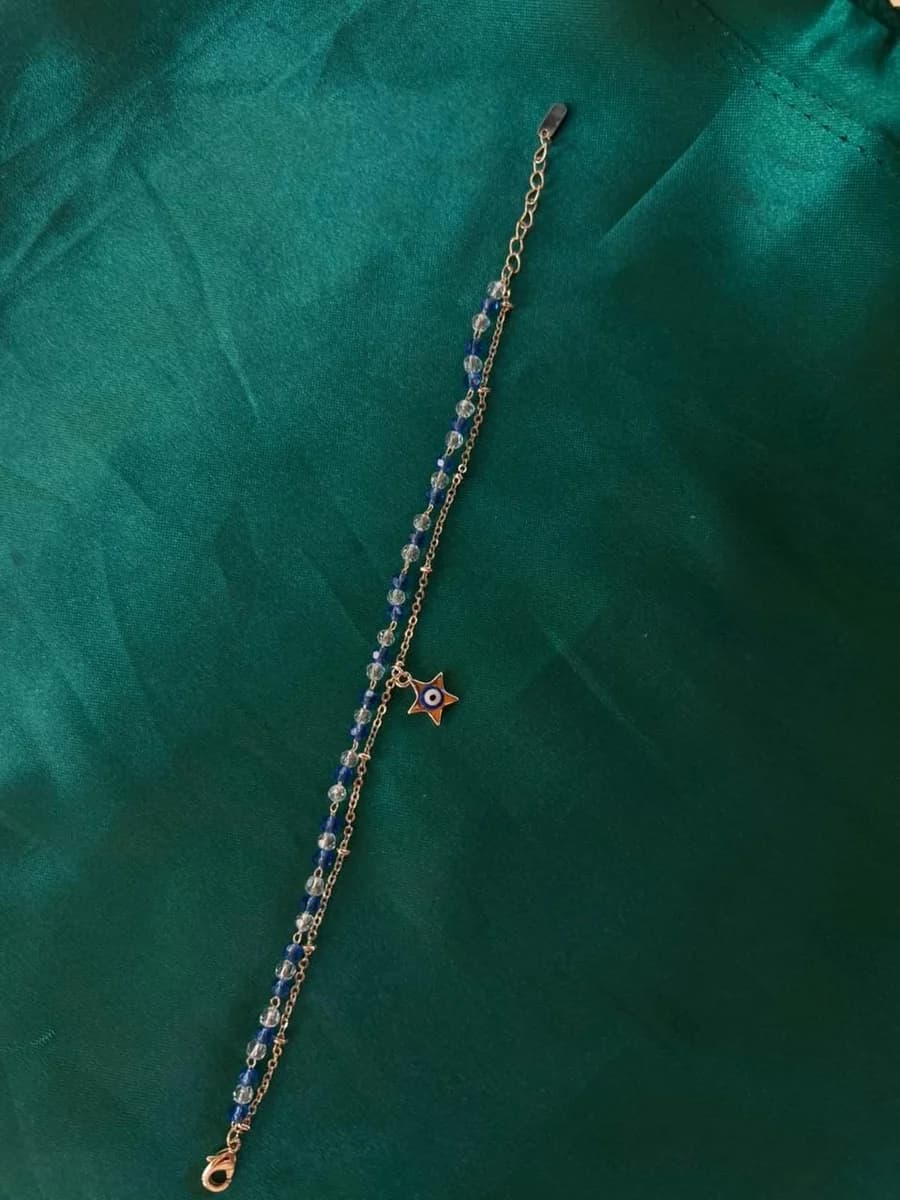 Pulsera Doble con Cuentas Azules y Dije Estrella Chapa de Oro 18k — vista 4
