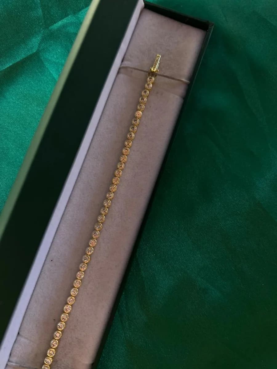 Pulsera Clásica Estilo Tenis Circonias Redondas Chapa de Oro 18k