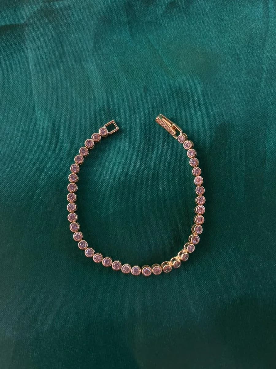 Pulsera Clásica Estilo Tenis Circonias Redondas Chapa de Oro 18k — vista 3