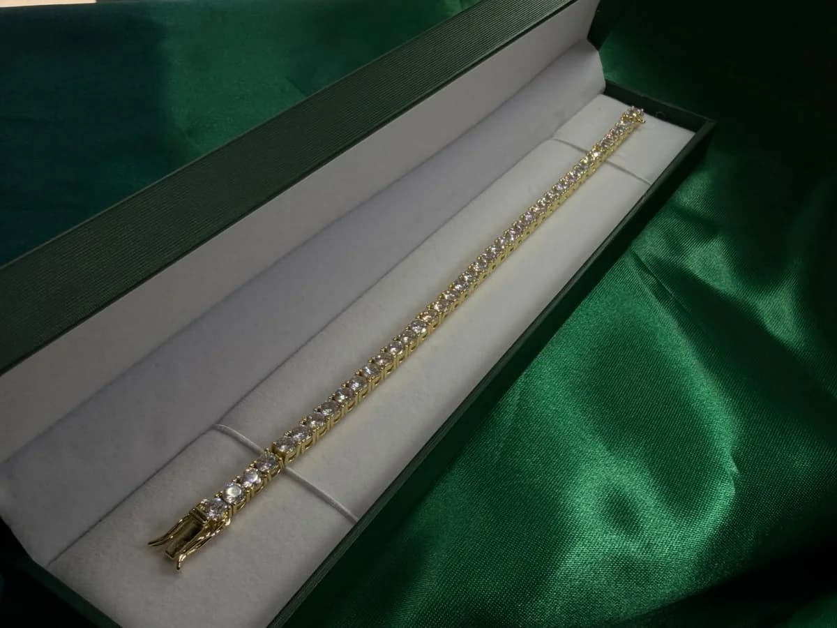 Pulsera Estilo Tennis de Piedra en Chapa de Oro 18k