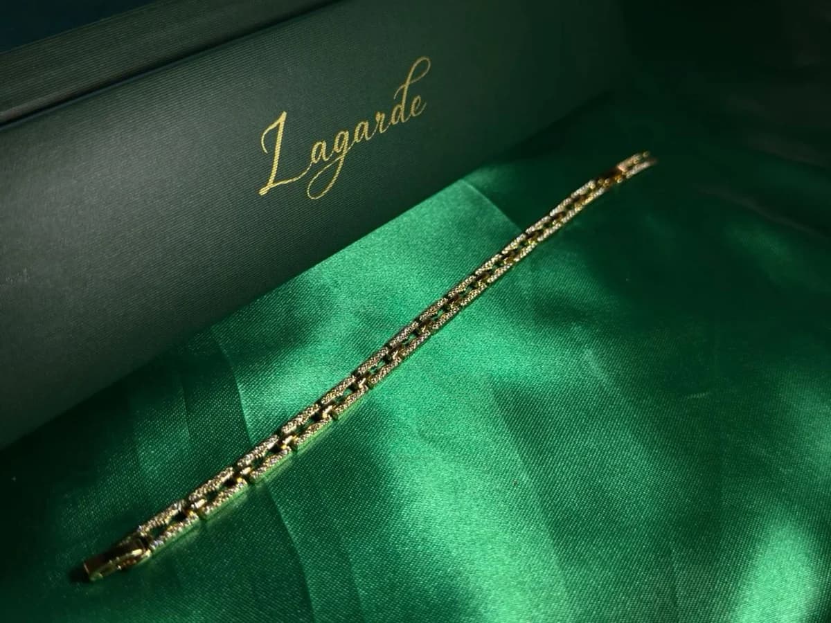 Pulsera de Eslabones Texturizados Estilo Bizantino Chapa de Oro 18k — vista 4