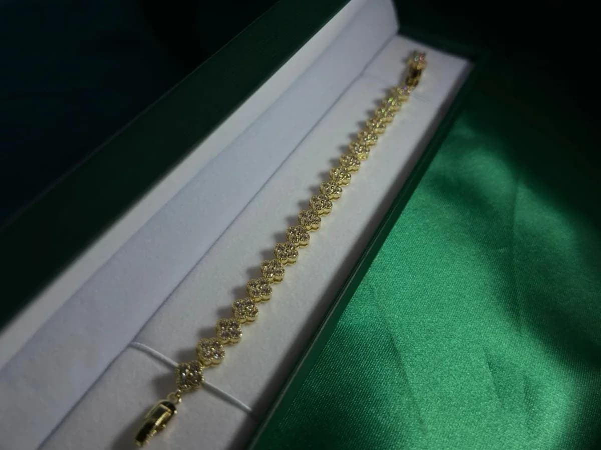 Pulsera Cadena de Flores Brillantes Chapa de Oro 18k — vista 3