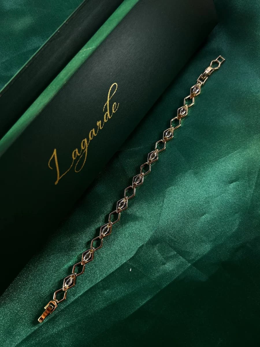 Pulsera Eslabones Rombo con Zirconias en Chapa de Oro 18k — vista 2