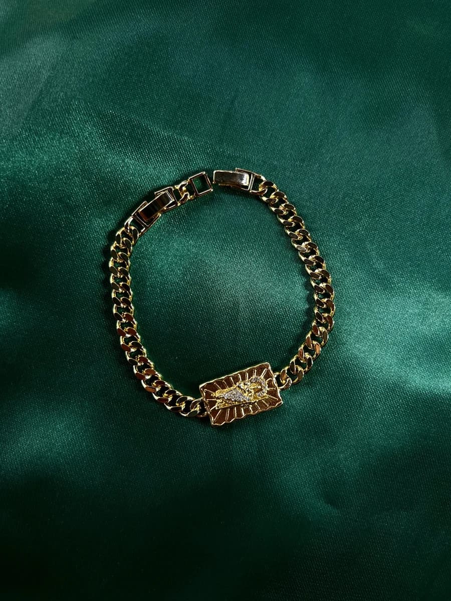 Pulsera Cubana con San Judas Dorada Chapa de Oro 18k — vista 2