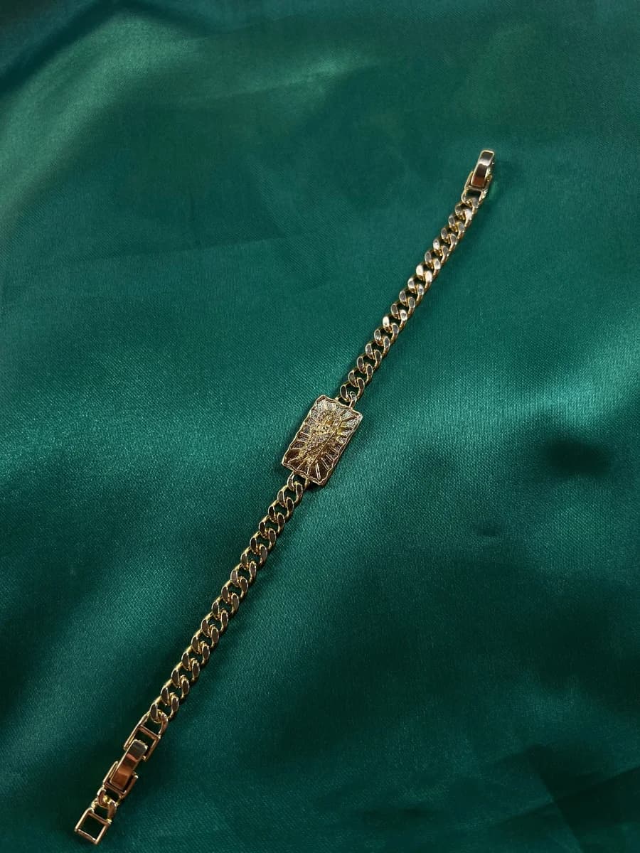 Pulsera Cubana con San Judas Dorada Chapa de Oro 18k — vista 3