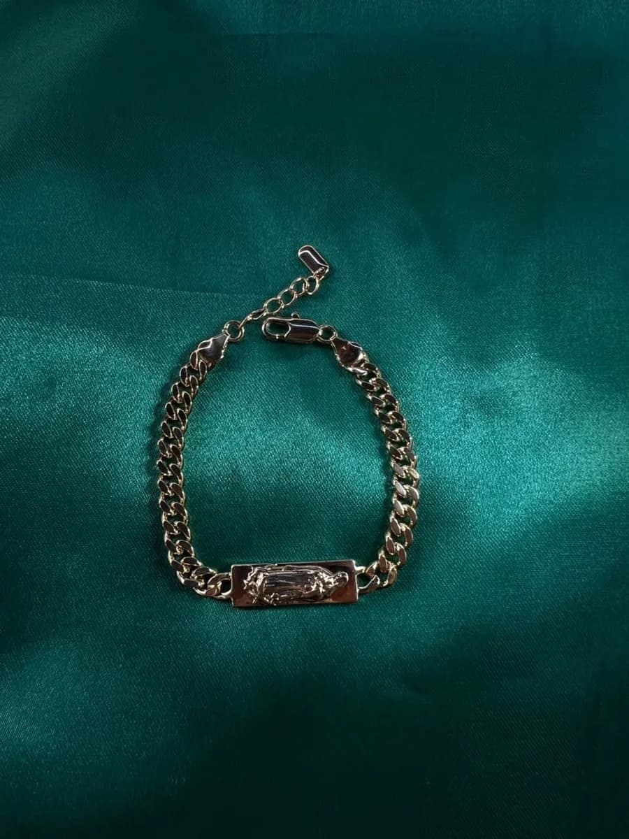Pulsera Eslabón Cubano con Placa Religiosa Chapa de Oro 18k — vista 4
